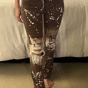 brown Stretch pant with Paint Design size 24/XS RARE